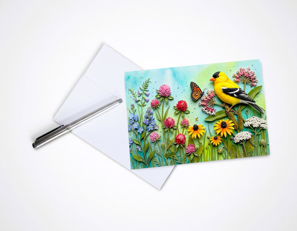 Wildflower Songbird Note Cards - Set of 6 Stationery 5x7 Blank Nature Cards