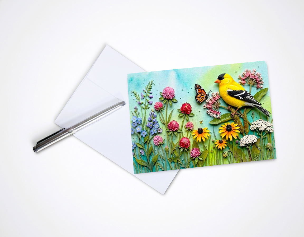 Wildflower Songbird Note Cards - Set of 6 Stationery 5x7 Blank Nature Cards