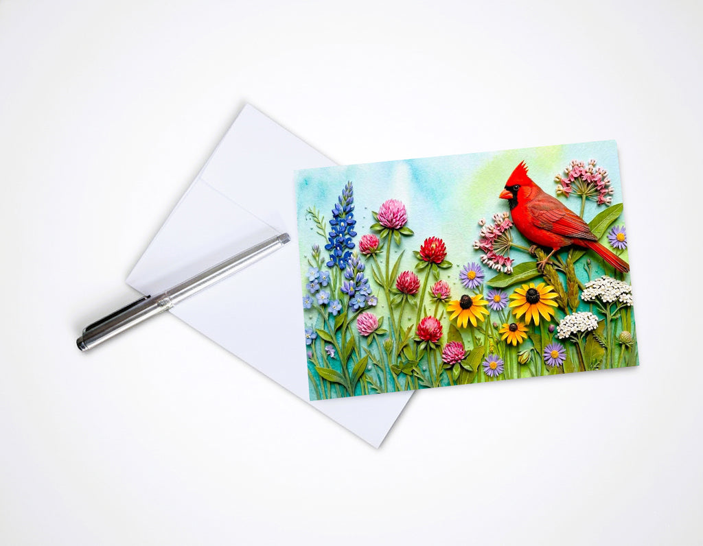 Wildflower Songbird Note Cards - Set of 6 Stationery 5x7 Blank Nature Cards