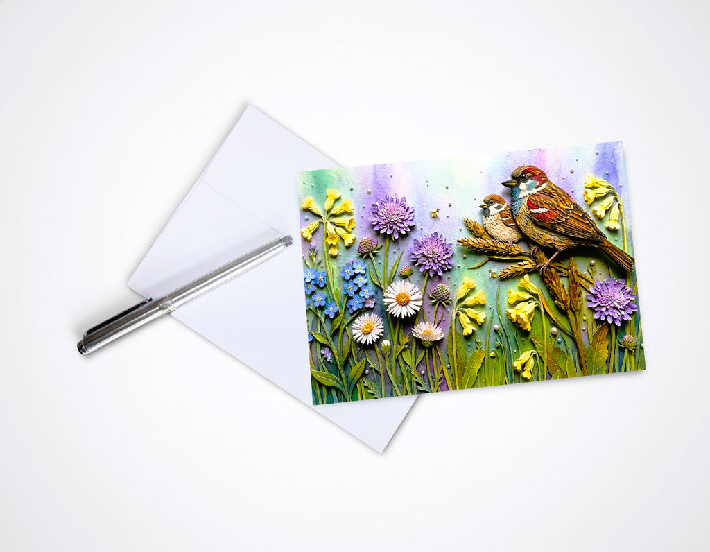 Wildflower Songbird Note Cards - Set of 6 Stationery 5x7 Blank Nature Cards