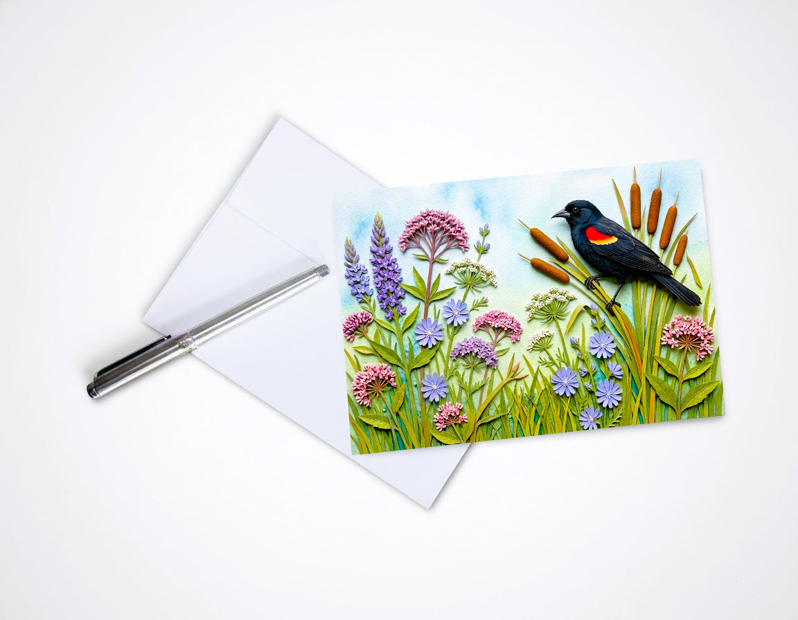 Wildflower Songbird Note Cards - Set of 6 Stationery 5x7 Blank Nature Cards