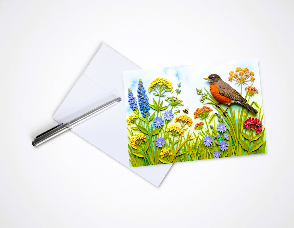 Wildflower Songbird Note Cards - Set of 6 Stationery 5x7 Blank Nature Cards