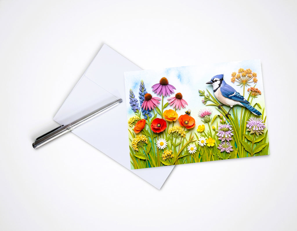 Wildflower Songbird Note Cards - Set of 6 Stationery 5x7 Blank Nature Cards