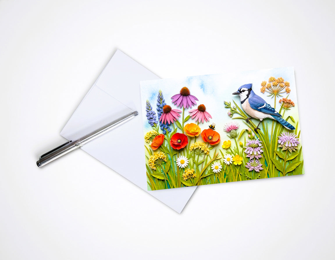 Wildflower Songbird Note Cards - Set of 6 Stationery 5x7 Blank Nature Cards
