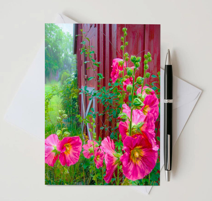 Pink Hollyhock Note Card | Handmade Nature Stationery