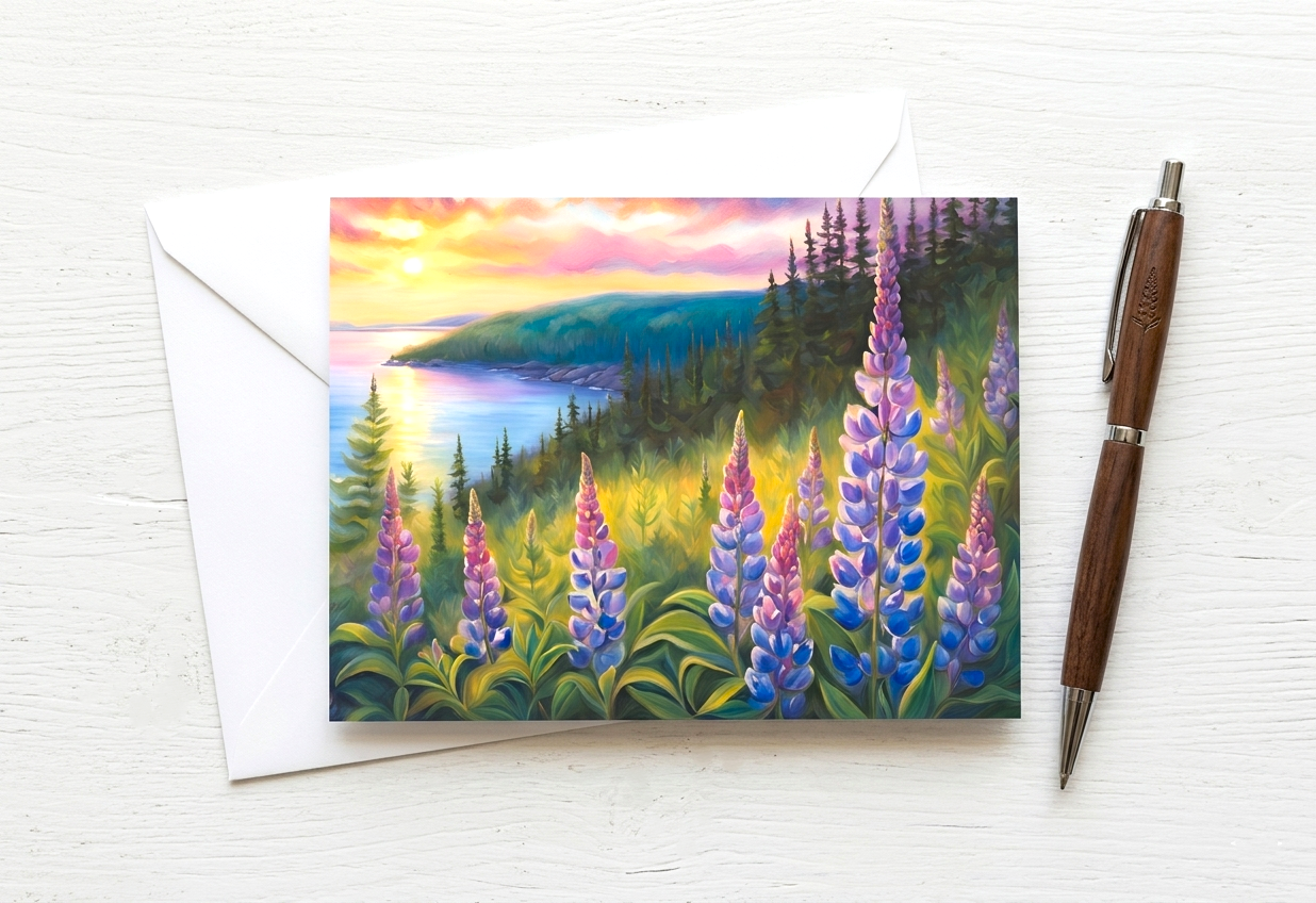 Lupine Lake Note Card | Handmade Nature Stationery