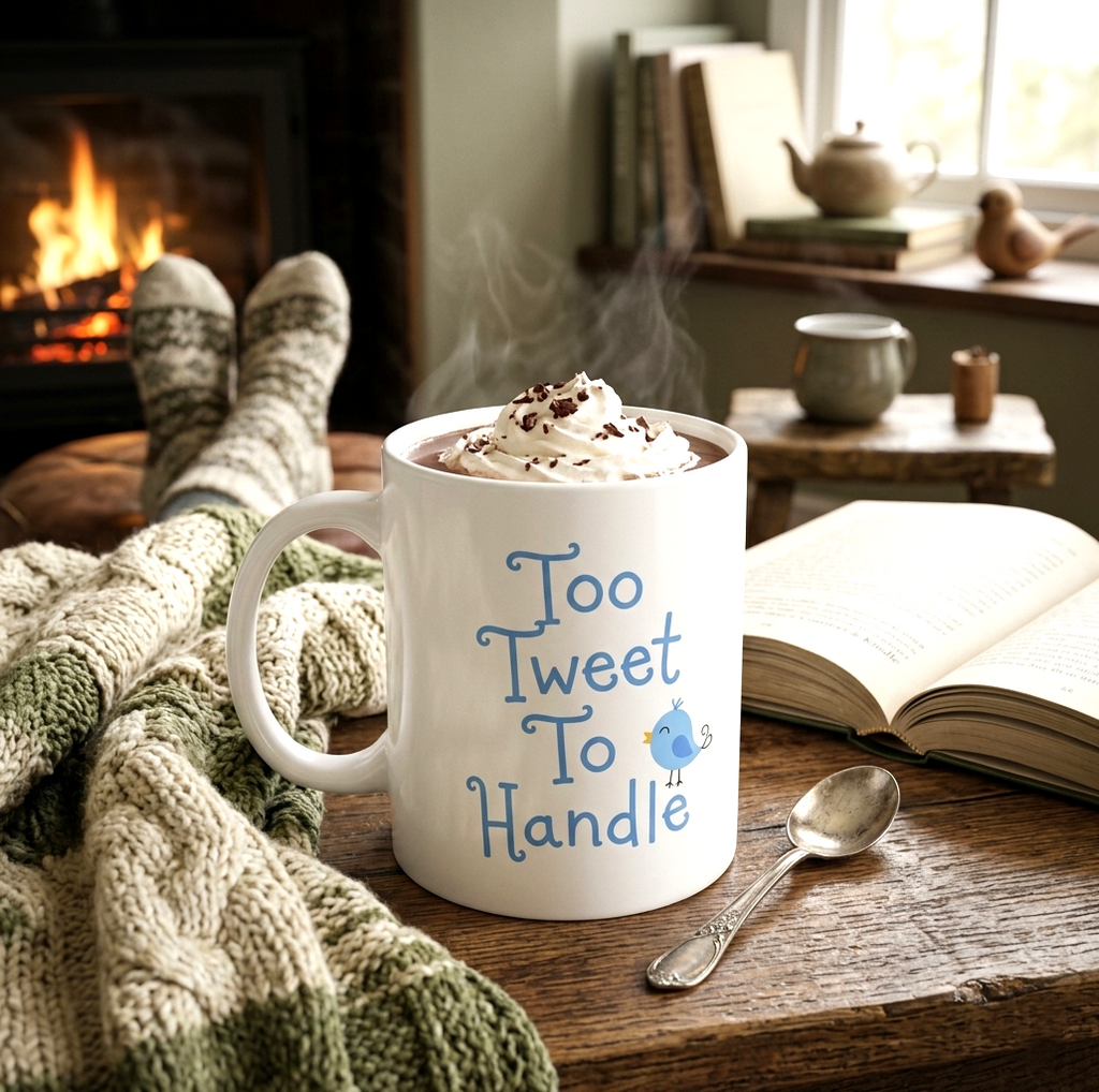 Too Tweet To Handle Ceramic Mug — Blue Bird Coffee & Tea Cup (11oz, 15oz)