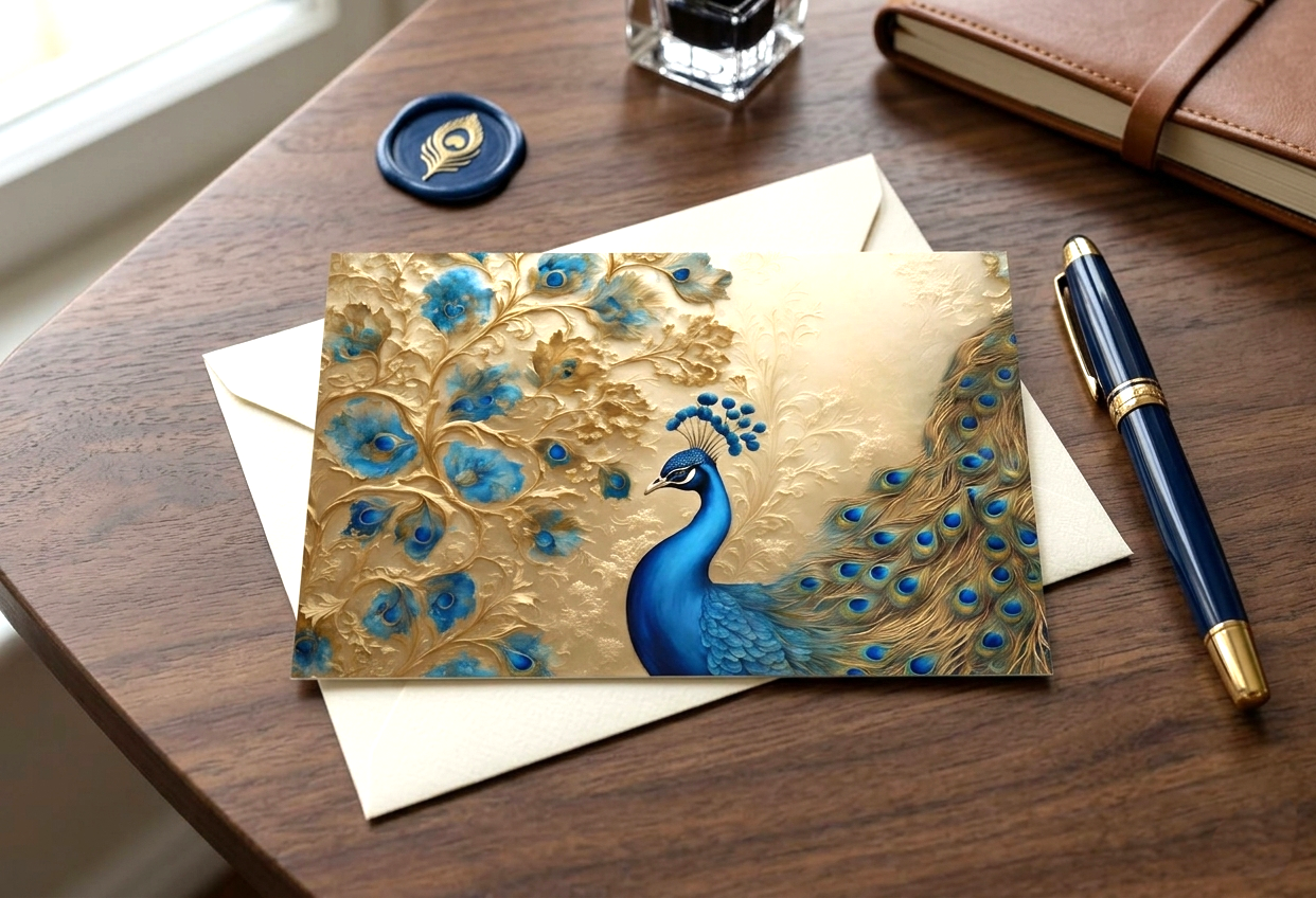 Majestic Peacock Note Card | Handmade Nature Stationery