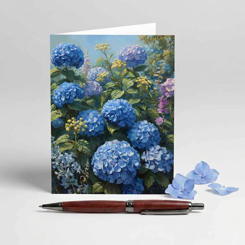 Estate Blue Hydrangea Note Card | Handmade Nature Stationery