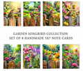 Garden Songbird Note Cards, Set of 8 Handmade 5x7 Rustic Floral Bird Cards