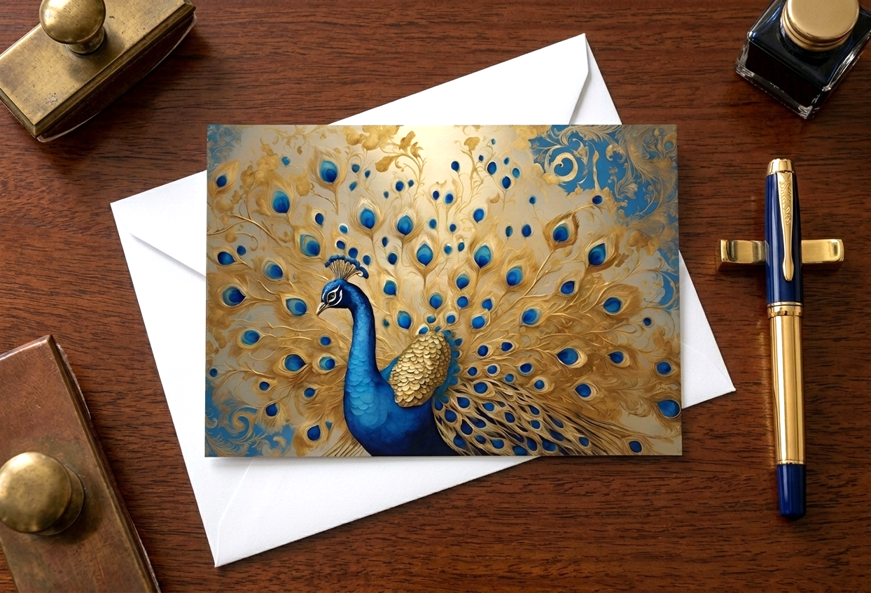 Regal Peacock Note Card | Handmade Nature Stationery