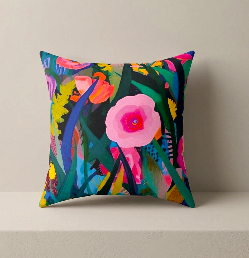 Colorful Floral Garden Pillow - Vibrant Botanical Decorative Throw Pillow