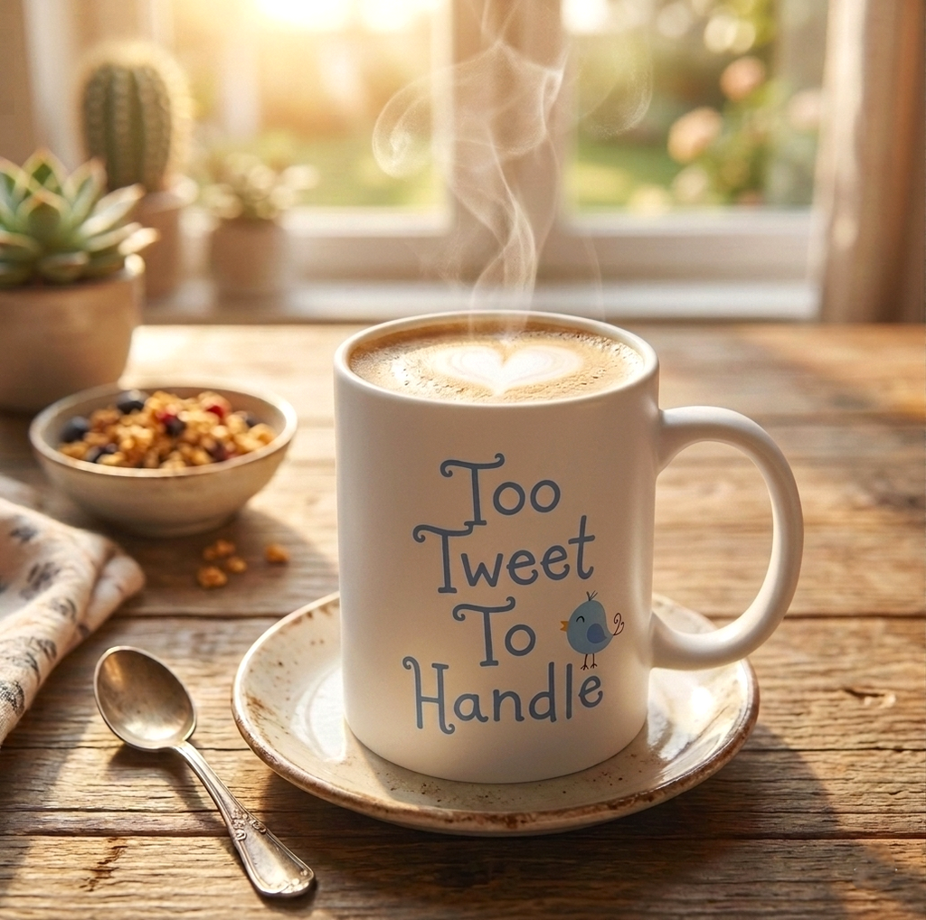 Too Tweet To Handle Ceramic Mug — Blue Bird Coffee & Tea Cup (11oz, 15oz)