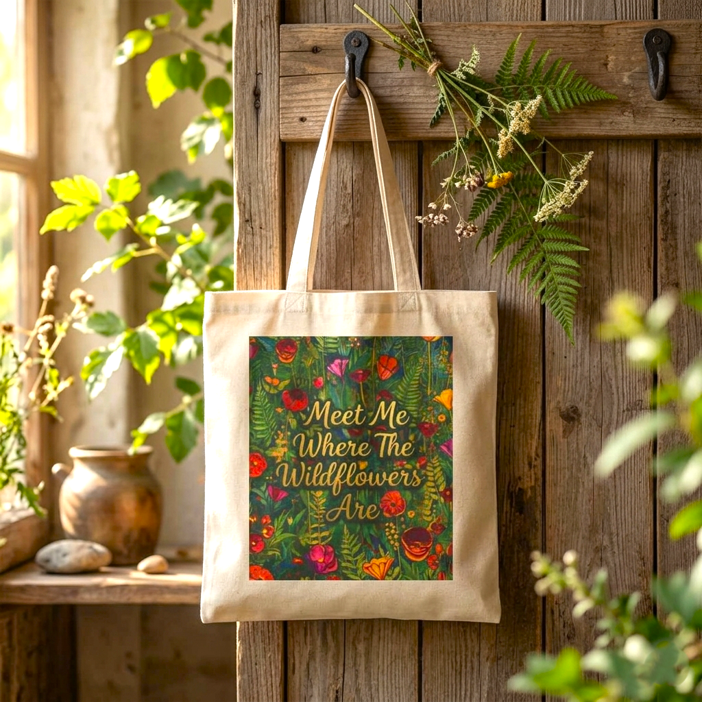 Meet Me Where The Wildflowers Are - Botanical Cotton Canvas Tote Bag