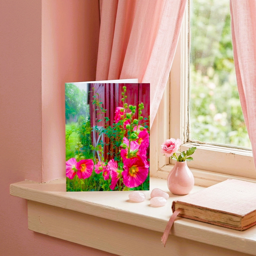Pink Hollyhock Note Card | Handmade Nature Stationery