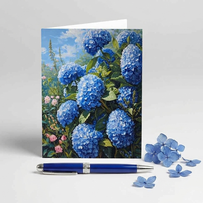 Cerulean Hydrangea Note Card | Handmade Nature Stationery