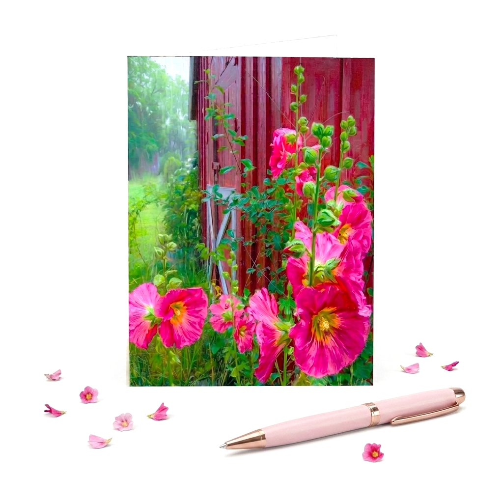 Pink Hollyhock Note Card | Handmade Nature Stationery
