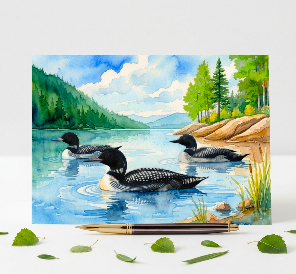 Loon On The Lake Note Card | Handmade Nature Stationery