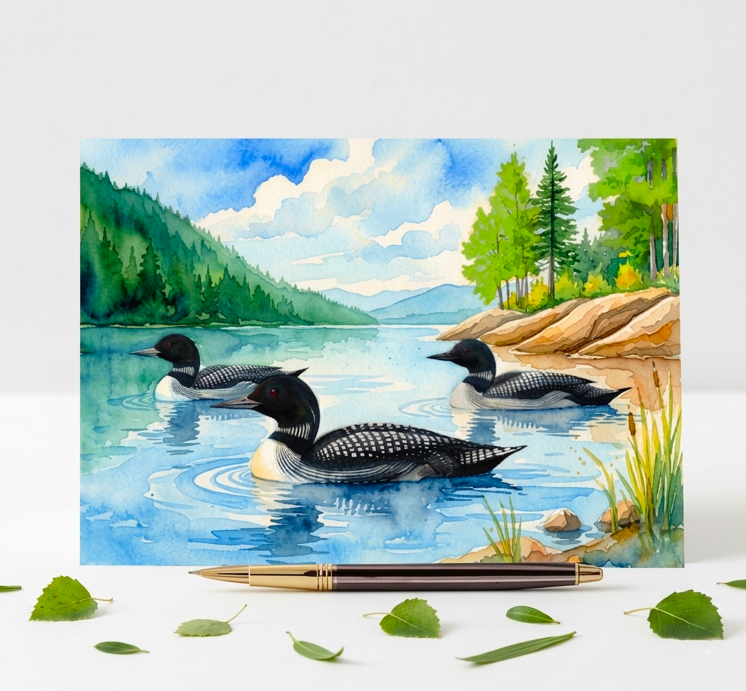 Loon On The Lake Note Card | Handmade Nature Stationery