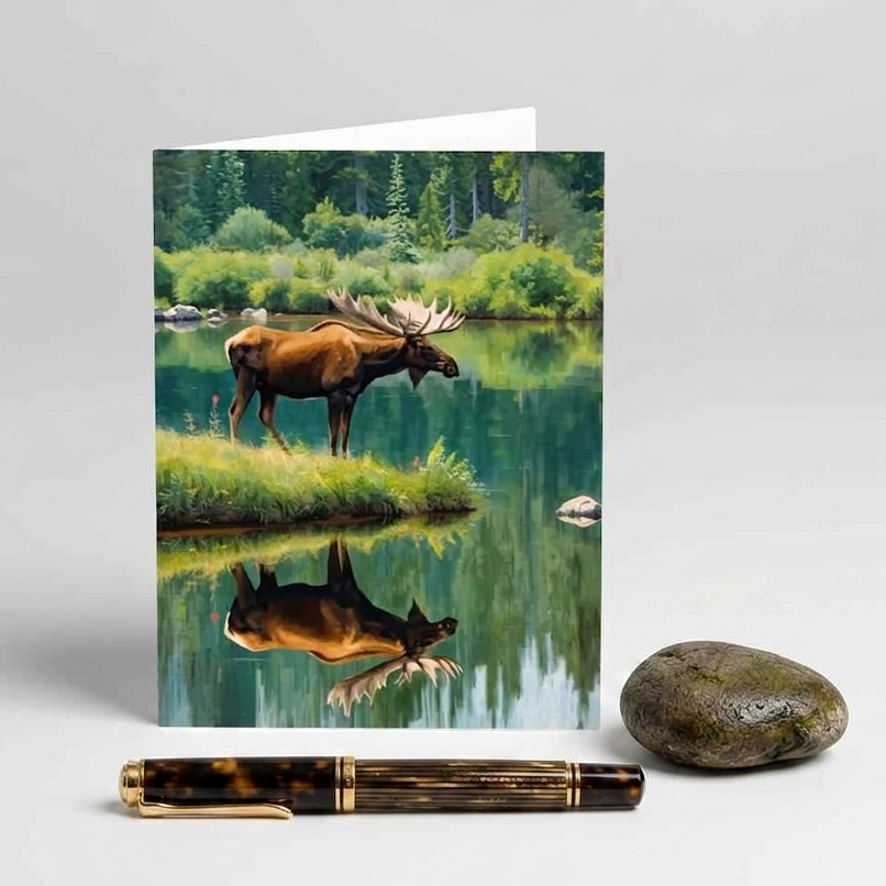 Moose Reflection Note Card | Handmade Nature Stationery