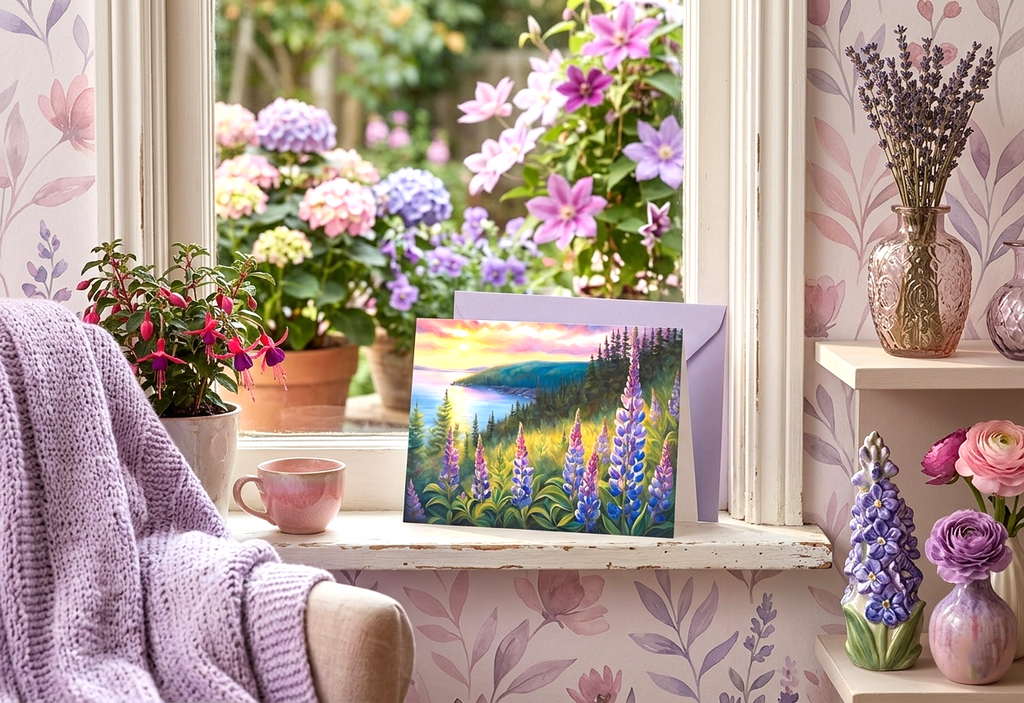Lupine Lake Note Card | Handmade Nature Stationery