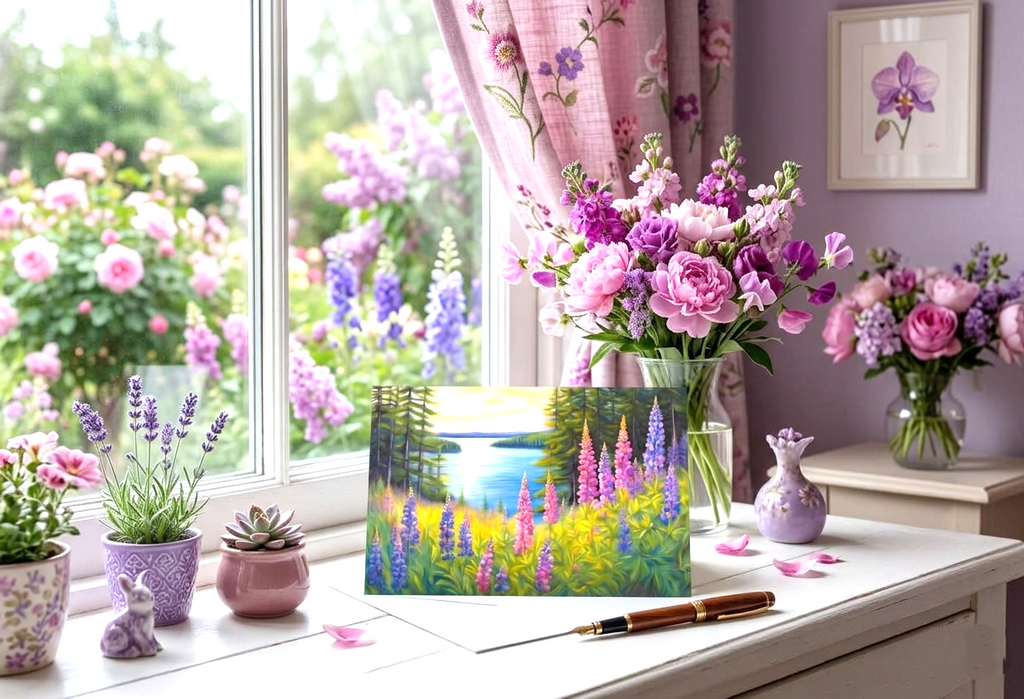 Purple Lupine Note Card | Handmade Nature Stationery