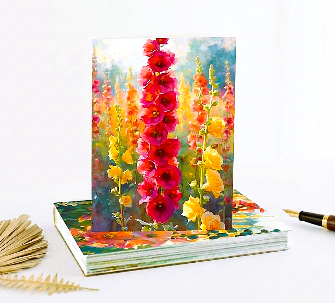 Hollyhock Note Cards | Handmade Nature Stationery Set