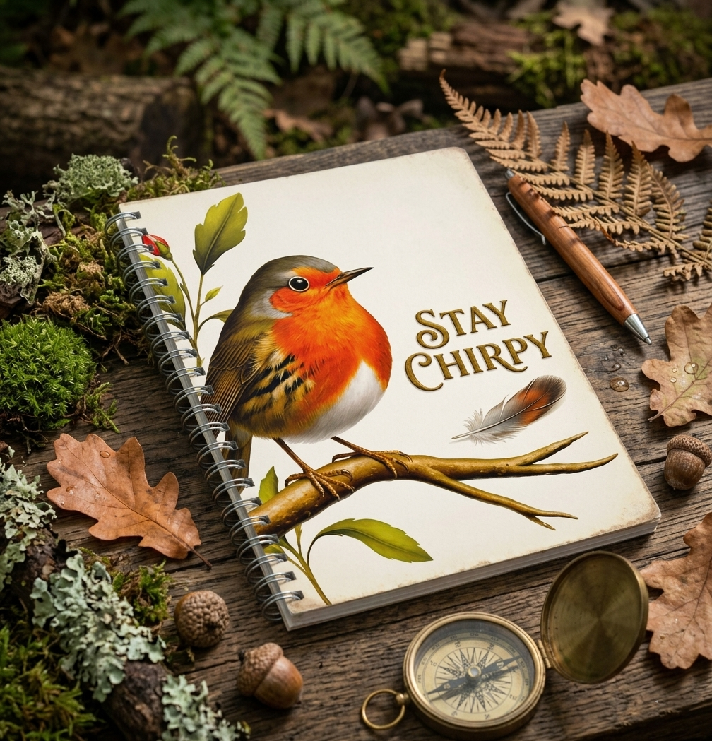 Robin "Stay Chirpy" Spiral Notebook — Ruled Journal for Notes & Gratitude