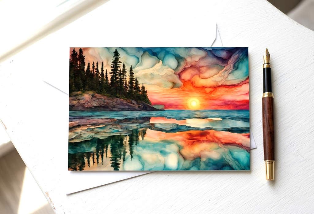 Sunrise On Lake Note Card | Handmade Nature Stationery