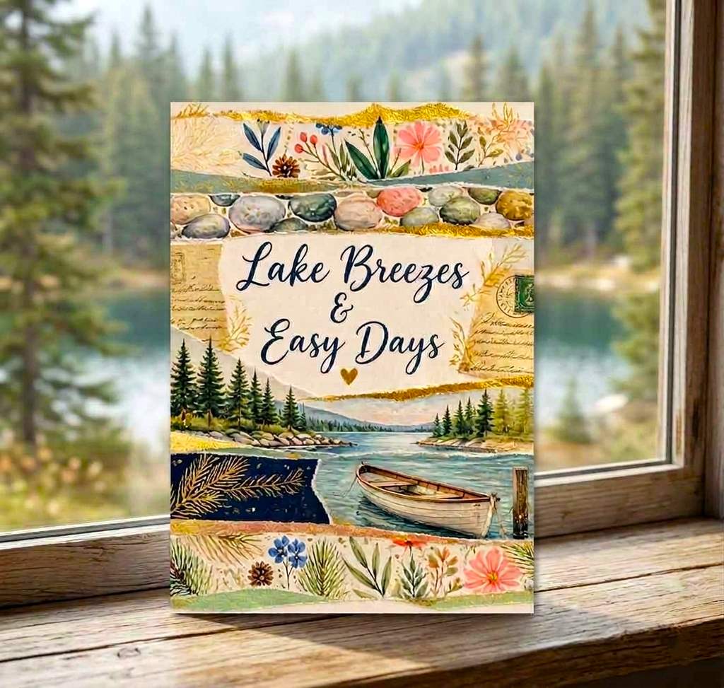 Lake Breezes & Easy Days Note Card, Handmade 5x7 Cottage Nature Greeting Card