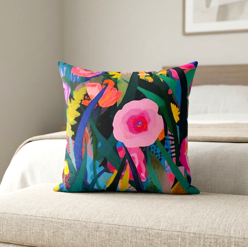 Colorful Floral Garden Pillow - Vibrant Botanical Decorative Throw Pillow