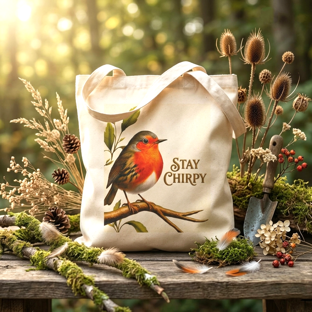 Stay Chirpy - Botanical Cotton Canvas Tote Bag