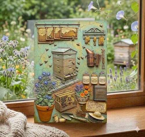 Bee & Honeycomb Note Card, Handmade 5x7 Apiary Greeting Card