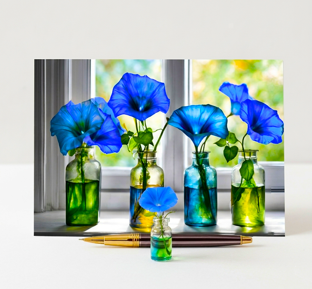 Blue Morning Glory Note Card | Handmade Nature Stationery