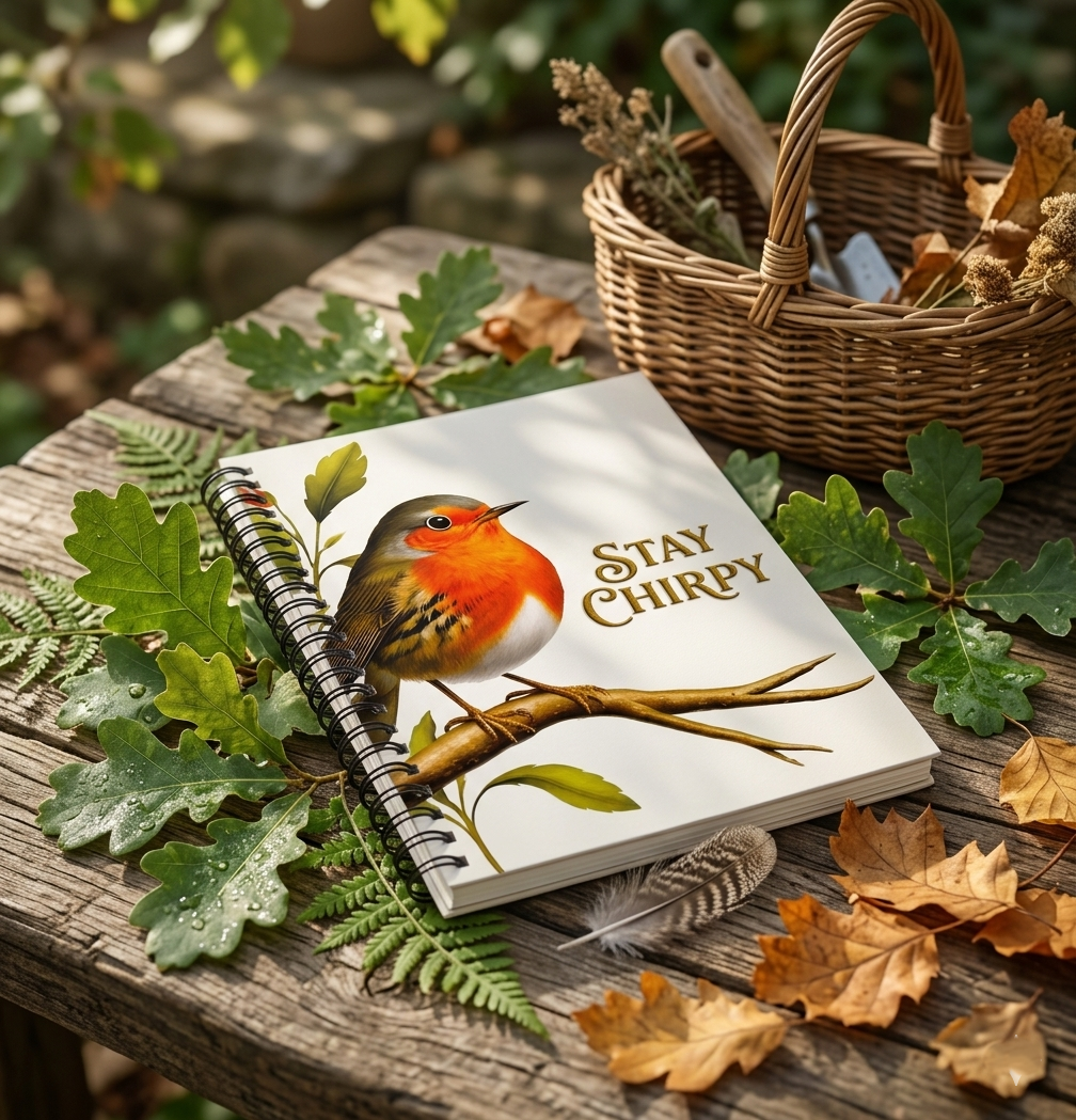 Robin "Stay Chirpy" Spiral Notebook — Ruled Journal for Notes & Gratitude