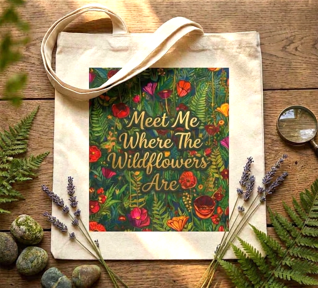 Meet Me Where The Wildflowers Are - Botanical Cotton Canvas Tote Bag