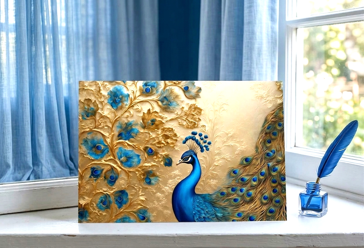 Majestic Peacock Note Card | Handmade Nature Stationery