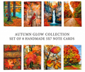 Autumn Glow Note Cards, Set of 8 Handmade 5x7 Fall Leaves Greeting Cards