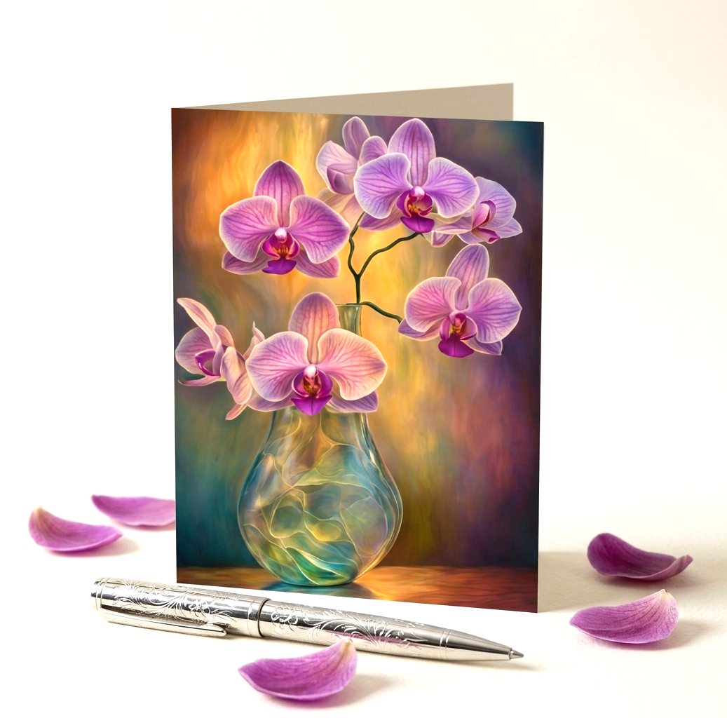 Elegant Orchids Note Card | Handmade Nature Stationery