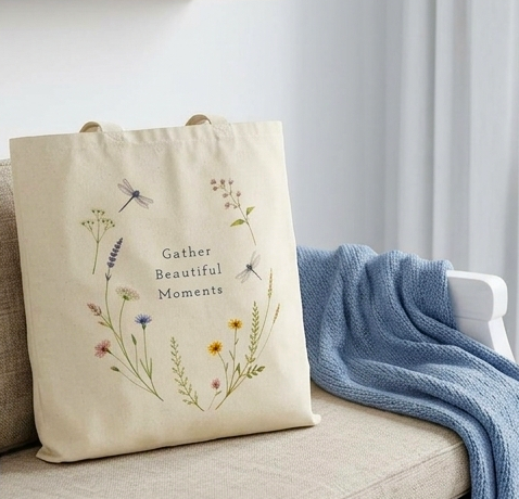 Gather Beautiful Moments — Floral Canvas Tote Bag
