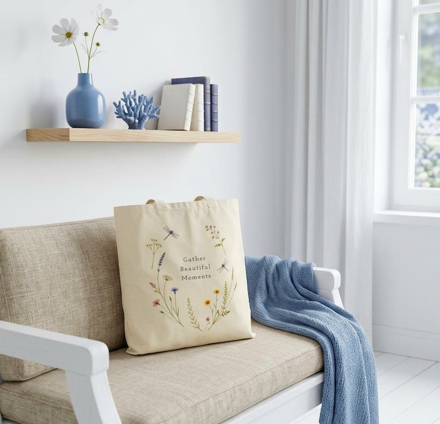 Gather Beautiful Moments — Floral Canvas Tote Bag