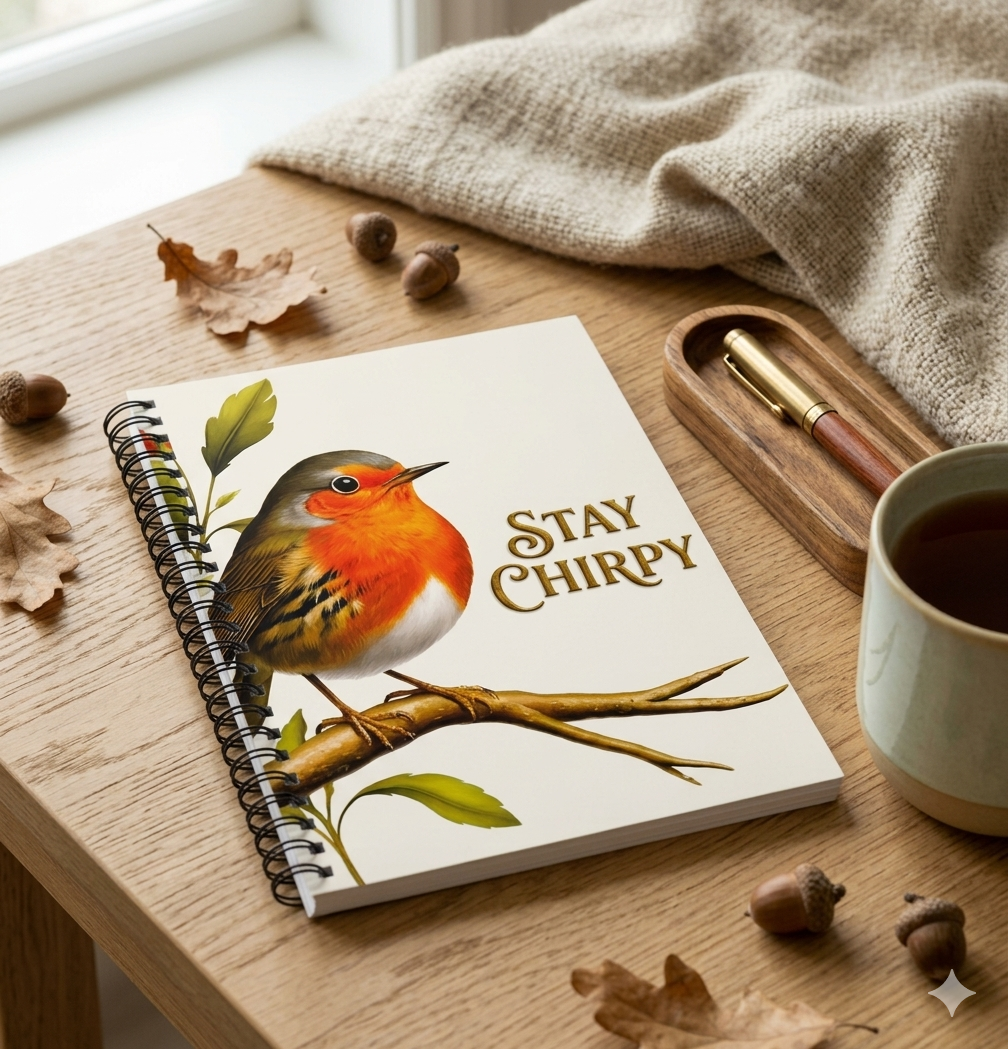 Robin "Stay Chirpy" Spiral Notebook — Ruled Journal for Notes & Gratitude