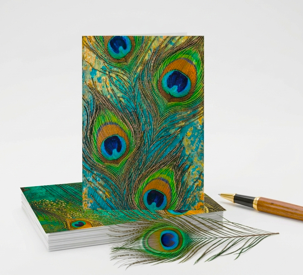 Peacock Feather Note Cards | Handmade Nature Stationery Set