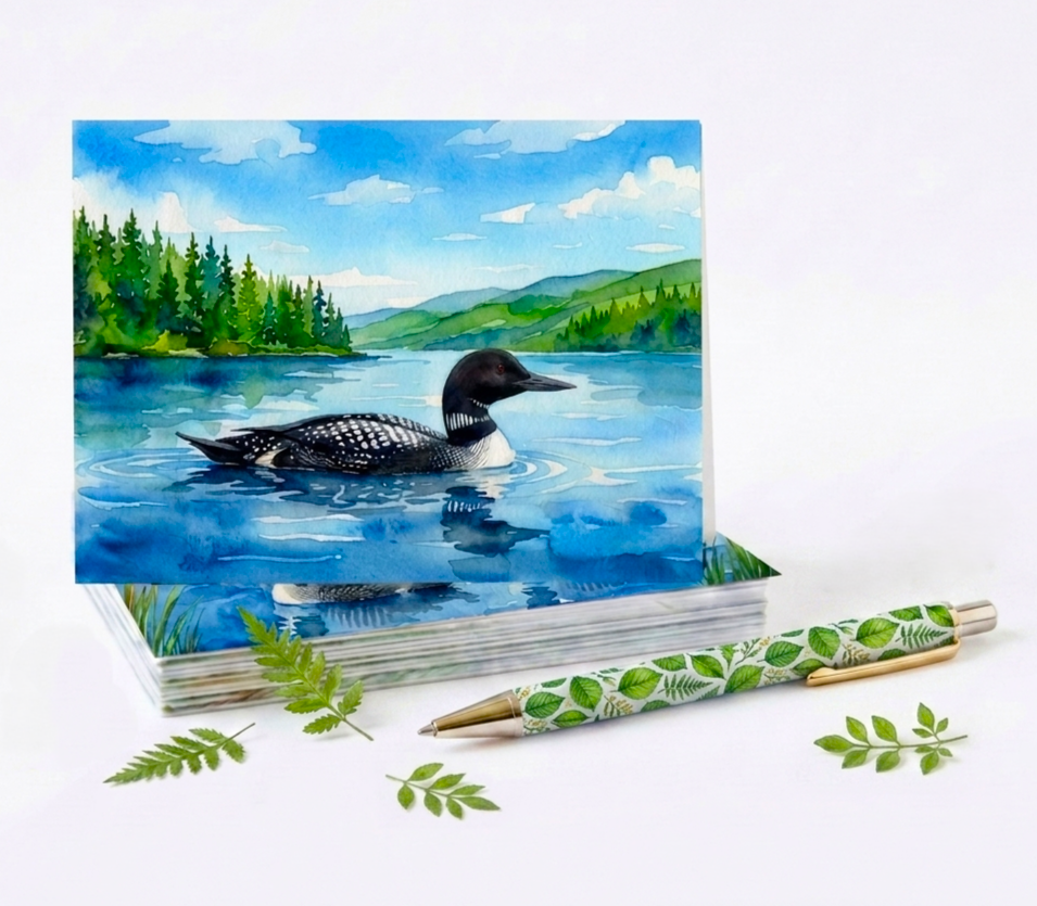 Loons On The Lake Note Cards | Handmade Nature Stationery Set