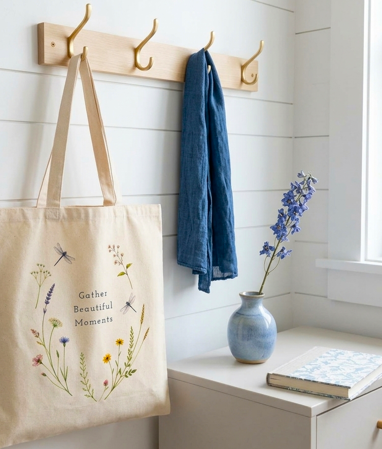 Gather Beautiful Moments — Floral Canvas Tote Bag