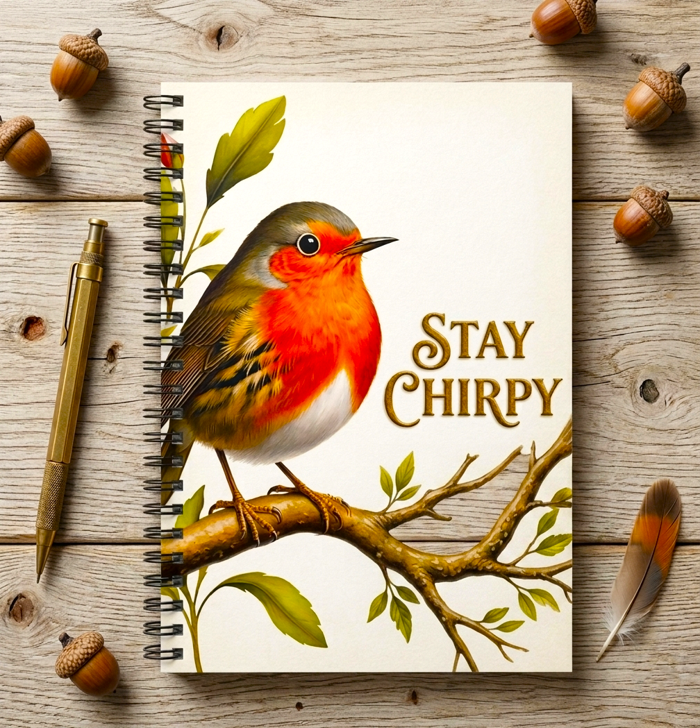 Robin "Stay Chirpy" Spiral Notebook — Ruled Journal for Notes & Gratitude