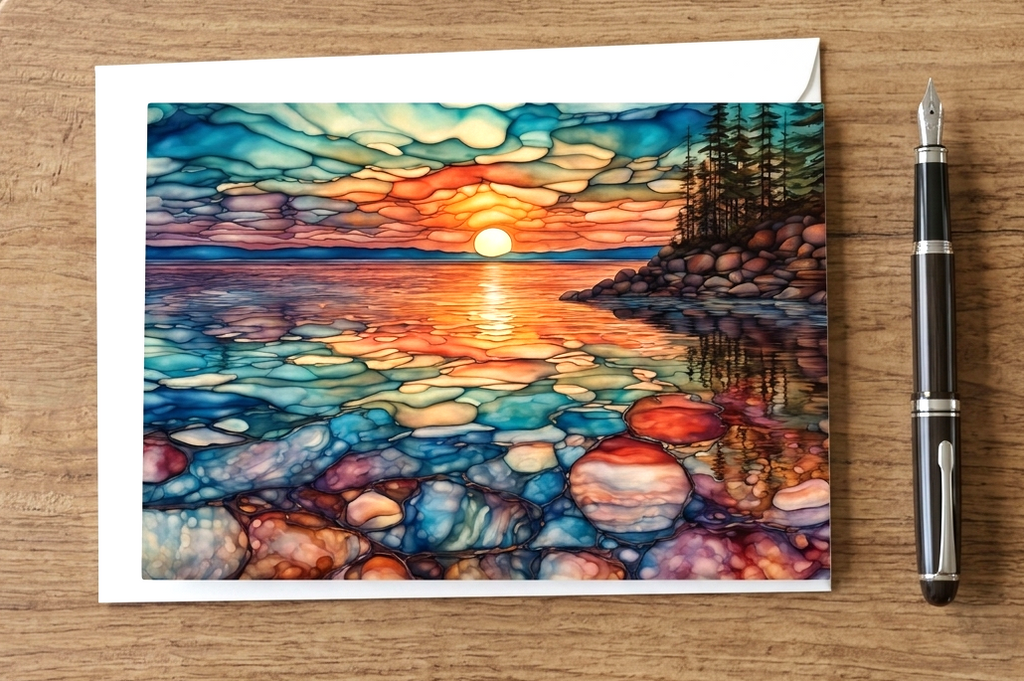 Lake Sunrise Note Card | Handmade Nature Stationery