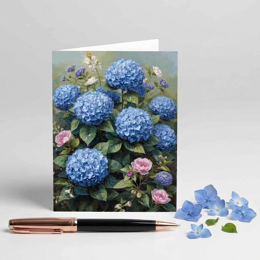 Indigo Hydrangea Note Card | Handmade Nature Stationery