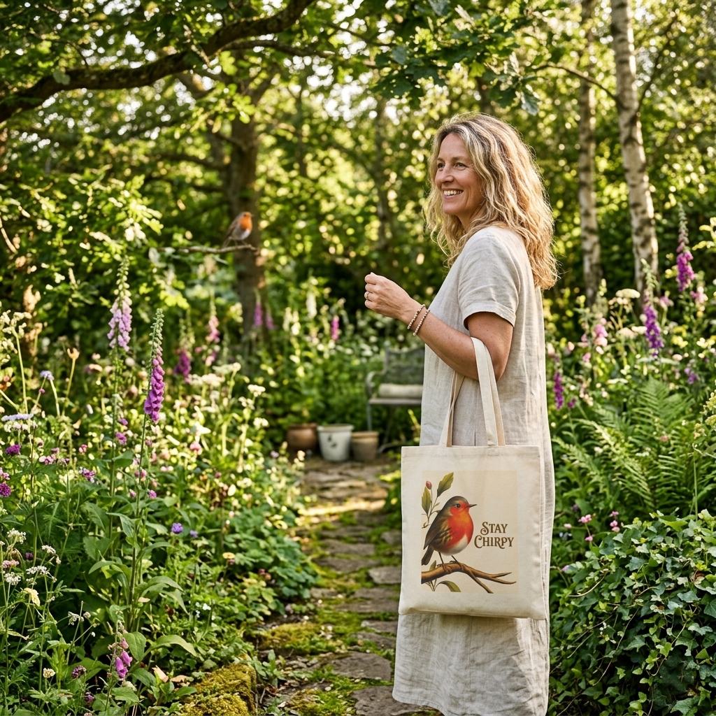 Stay Chirpy - Botanical Cotton Canvas Tote Bag