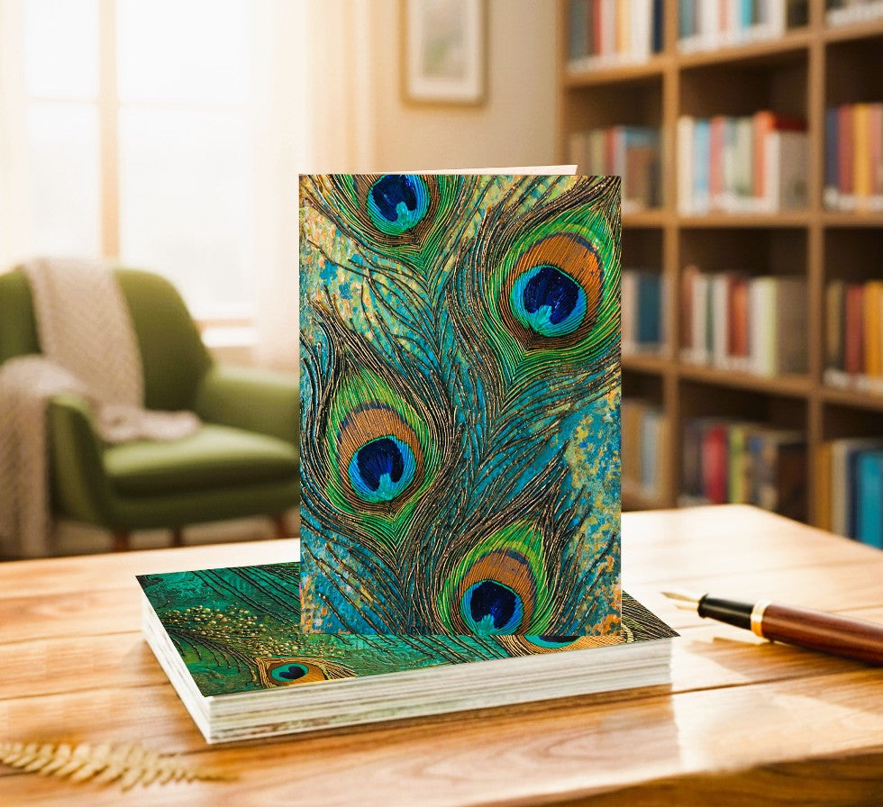 Peacock Feather Note Cards | Handmade Nature Stationery Set